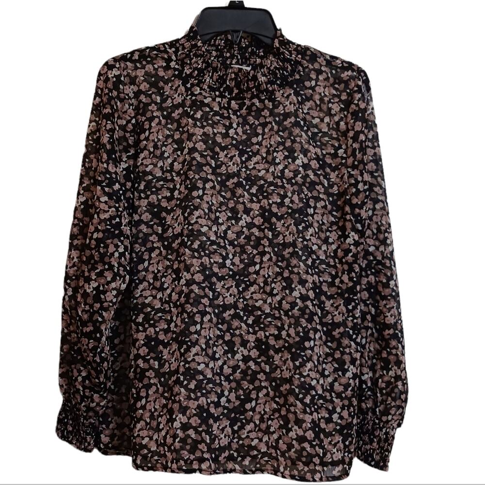 Hayden LA sheer ditsy floral blouse sz L black pink mauve whimsygoth dark fairy